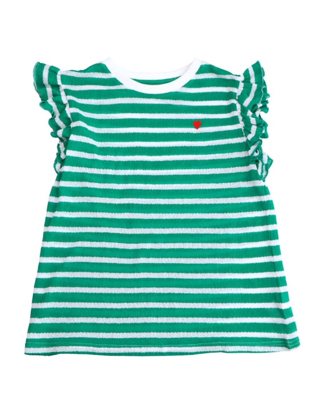 Molly Bracken Green White Striped Ruffle Sleeve Heart Top Size Medium